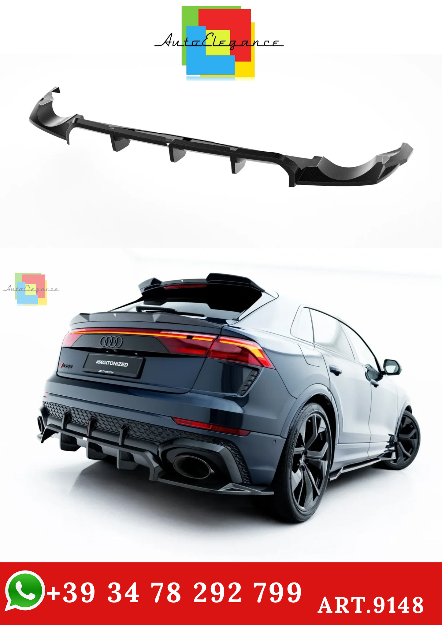 🔥ART.9148 SPLITTER POSTERIORE IN FIBRA DI CARBONIO PER AUDI RSQ8 Mk1 FACELIFT🔥