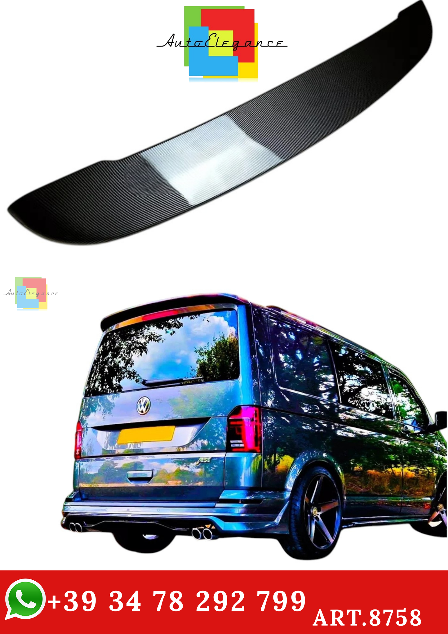 🔥ART.8758 SPOILER TETTO TIPO PORTELLONE FIBRA DI CARBONIO VW TRANSPORTER T6🔥