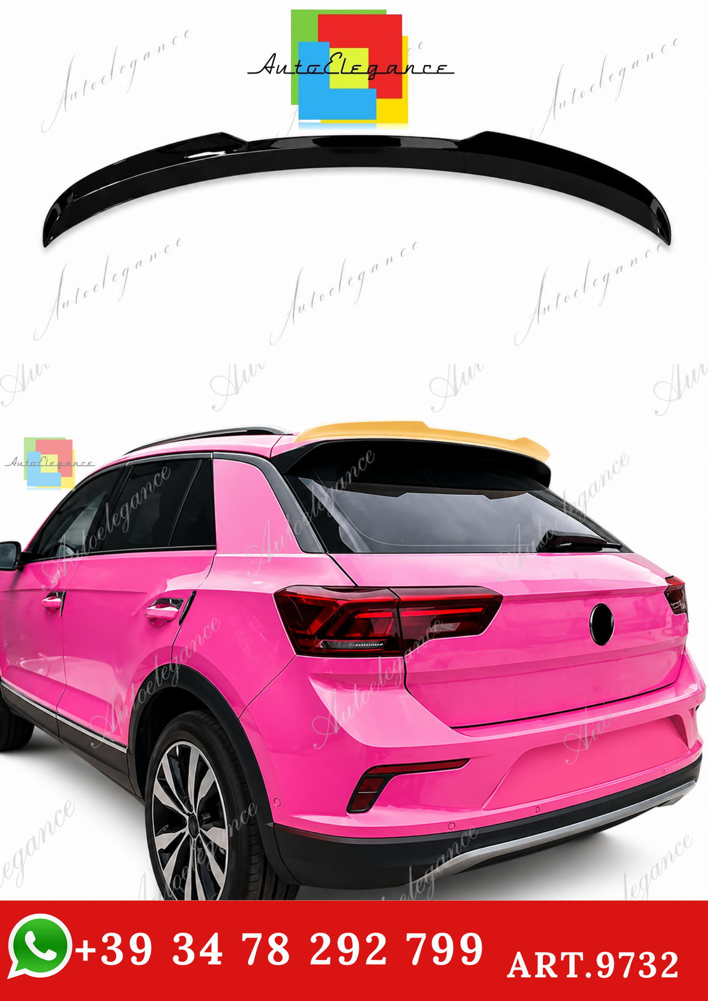 🔥ART.9732 SPOILER POSTERIORE PER TETTO  VW T-ROC IN ABS NERO LUCIDO / 2017+🔥