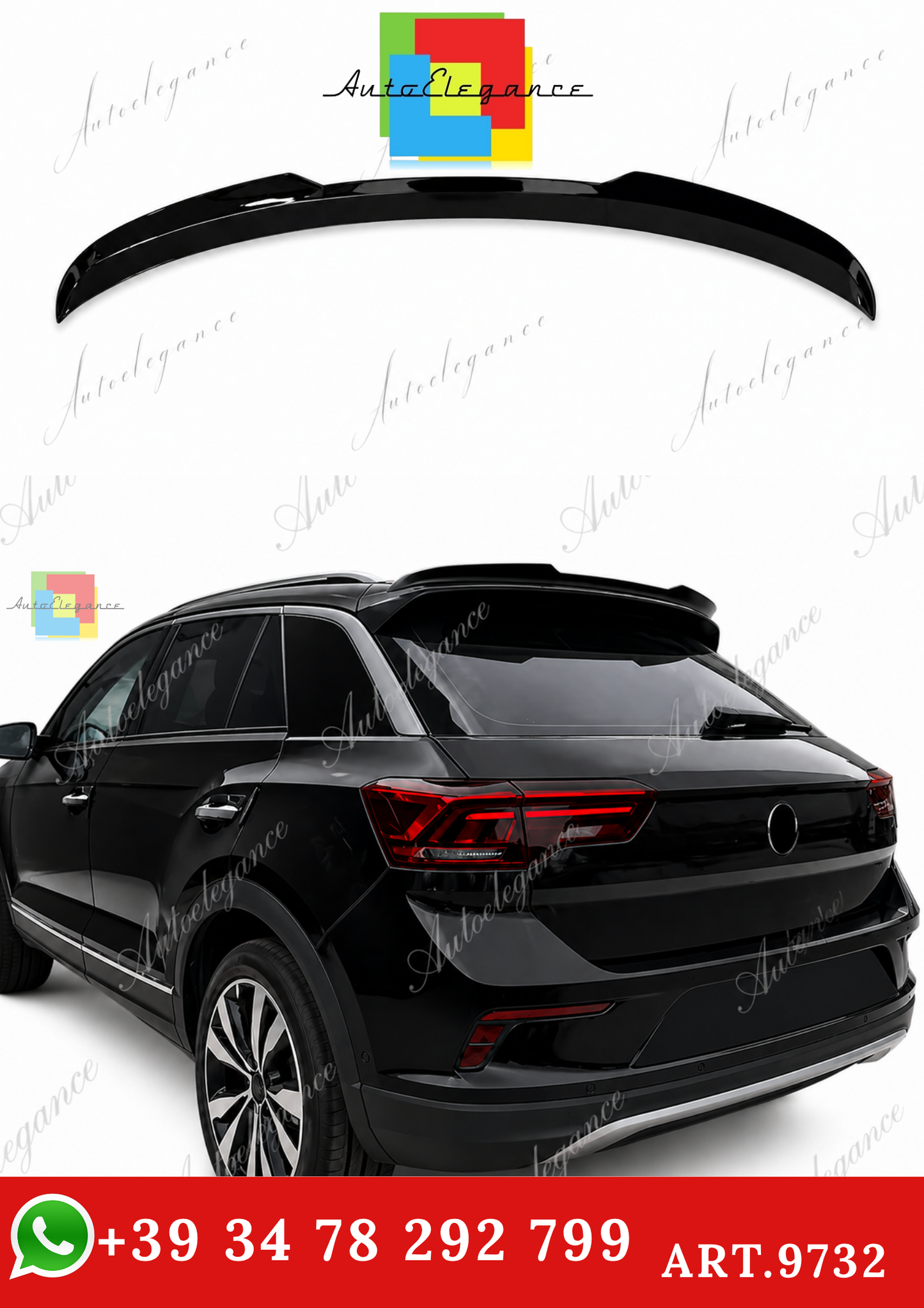 🔥ART.9732 SPOILER POSTERIORE PER TETTO  VW T-ROC IN ABS NERO LUCIDO / 2017+🔥