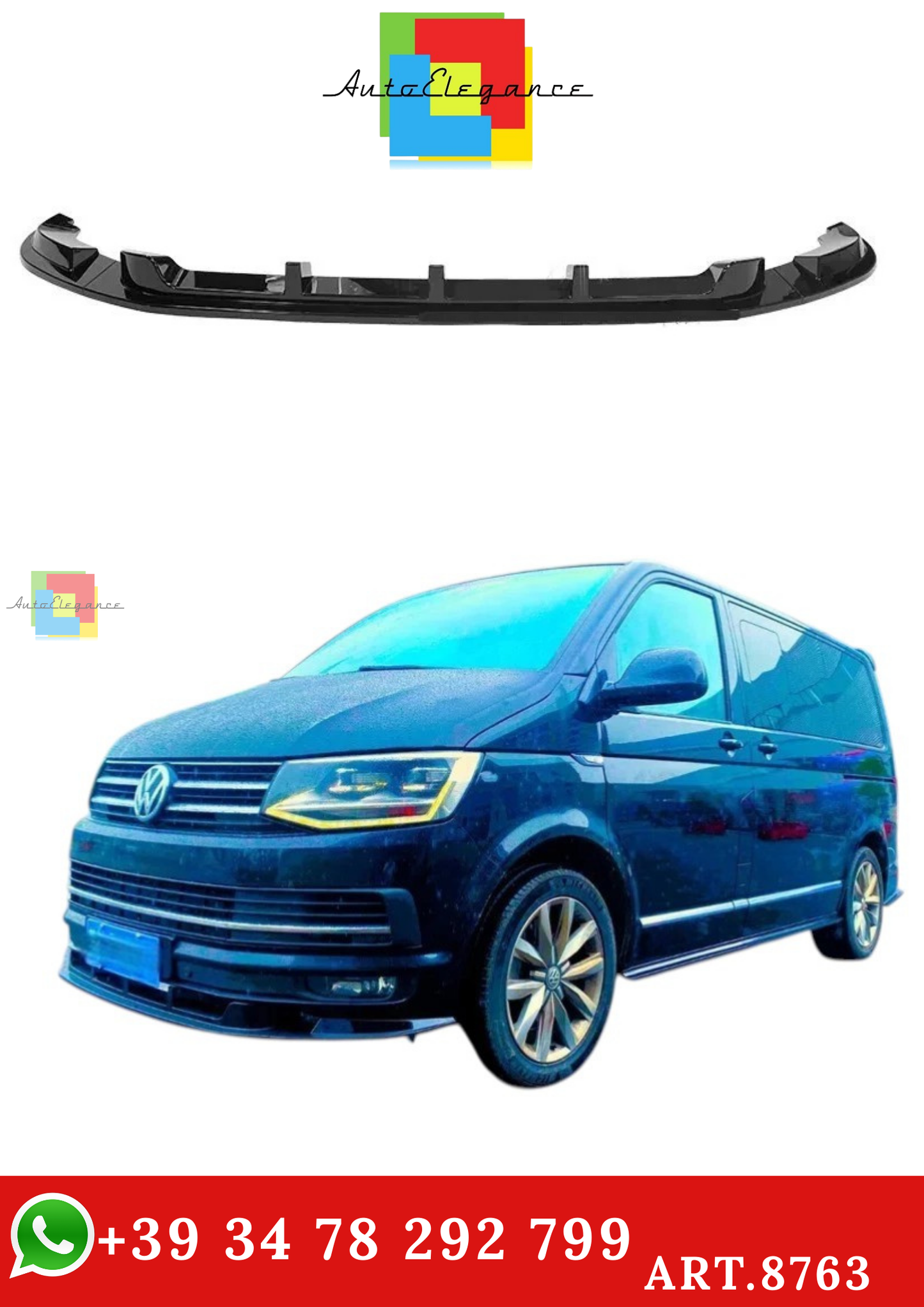 🔥ART.8763 SPLITTER SEPARATORE PER NERO LUCIDO VW TRANSPORTER T6 T6.1 15+🔥