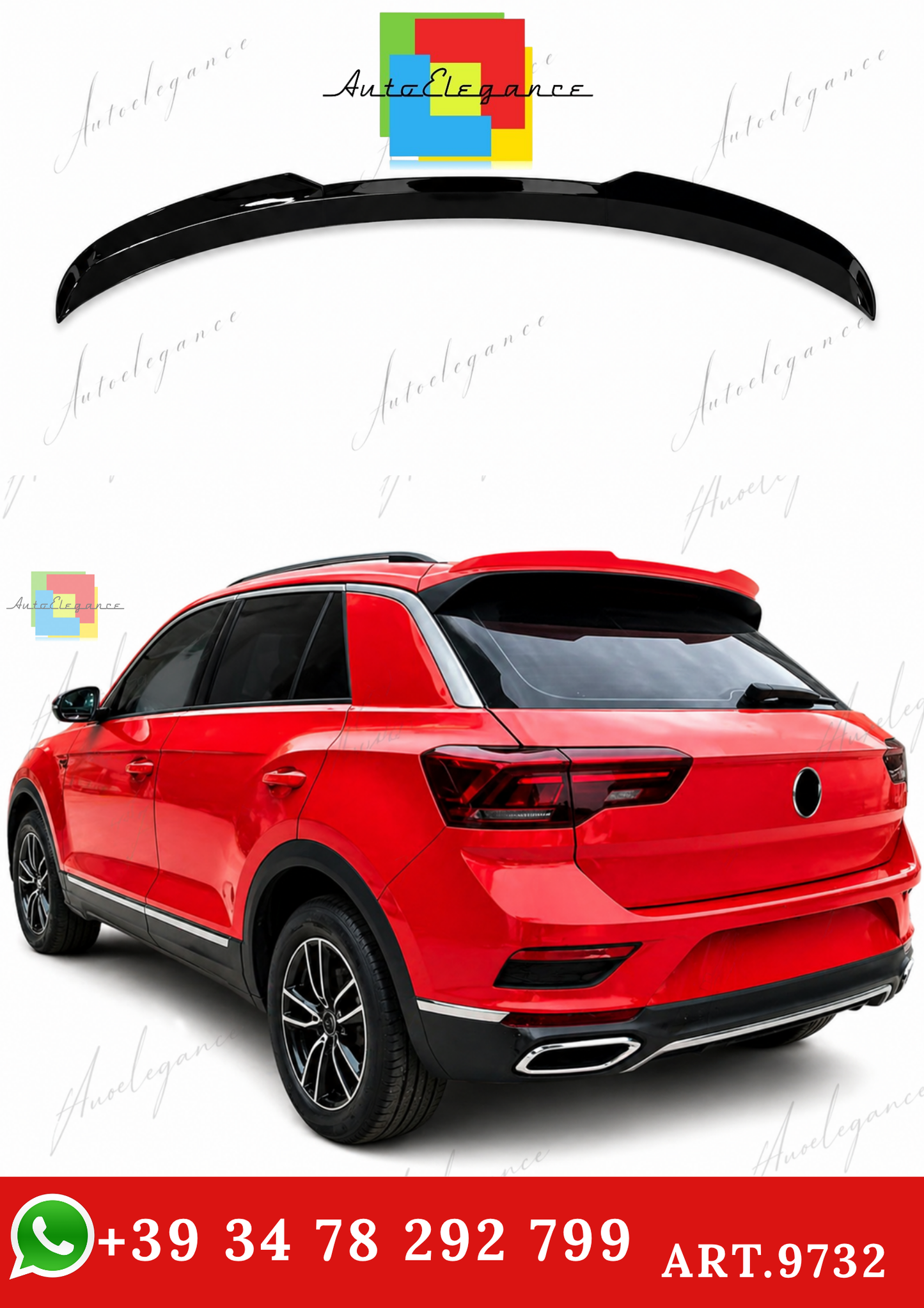 🔥ART.9732 SPOILER POSTERIORE PER TETTO  VW T-ROC IN ABS NERO LUCIDO / 2017+🔥