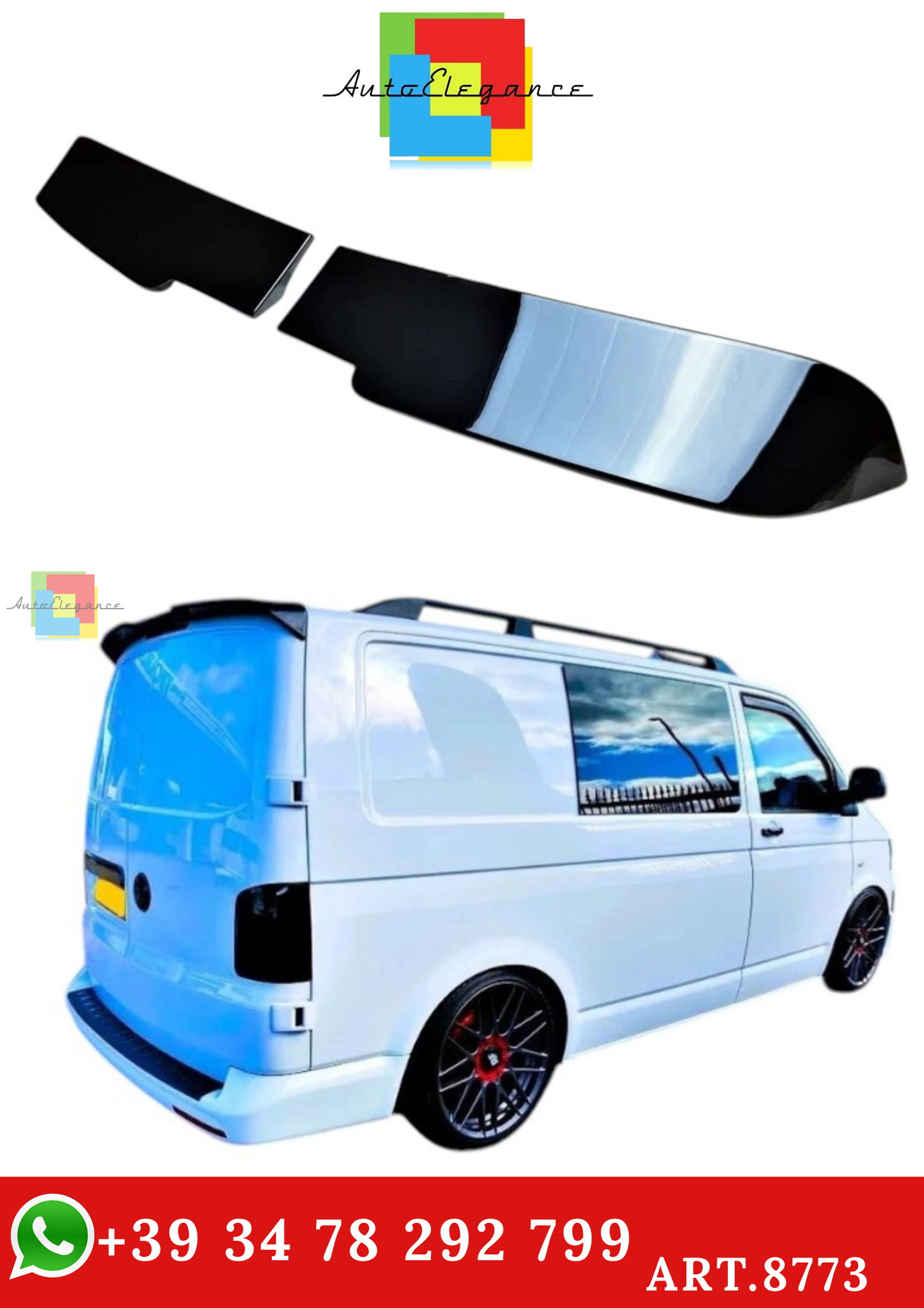 🔥ART.8773 SPOILER PER VW TRANSPORTER T6 NERO LUCIDO POSTERIORE DOPPIA PORTA🔥