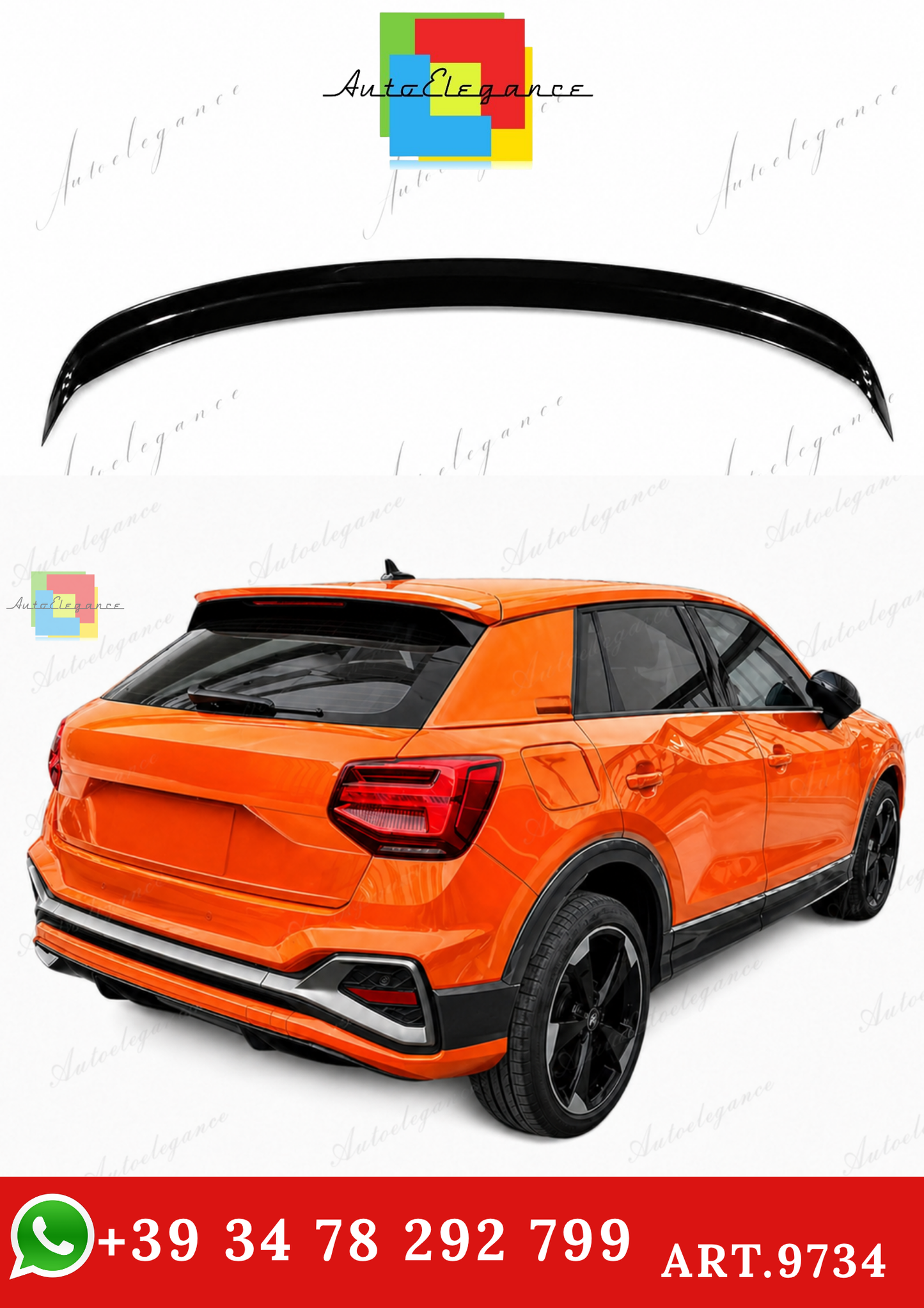 🔥ART.9734 SPOILER POSTERIORE PER TETTO AUDI Q2 NERO LUCIDO IN ABS / 16 - 20🔥