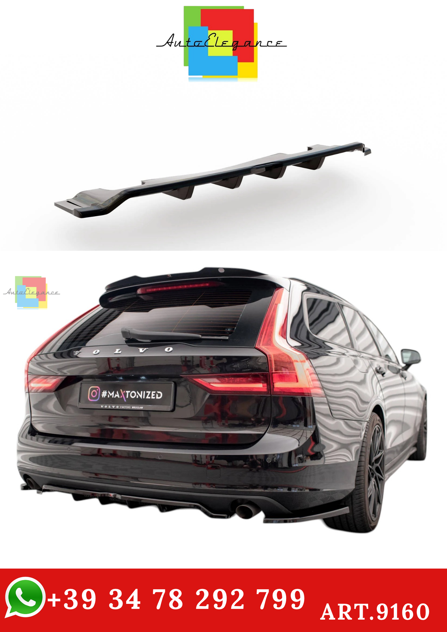 🔥ART.9160 SPLITTER POSTERIORE (CON BARRE VERTICALI) V.2 PER VOLVO V90 Mk2🔥