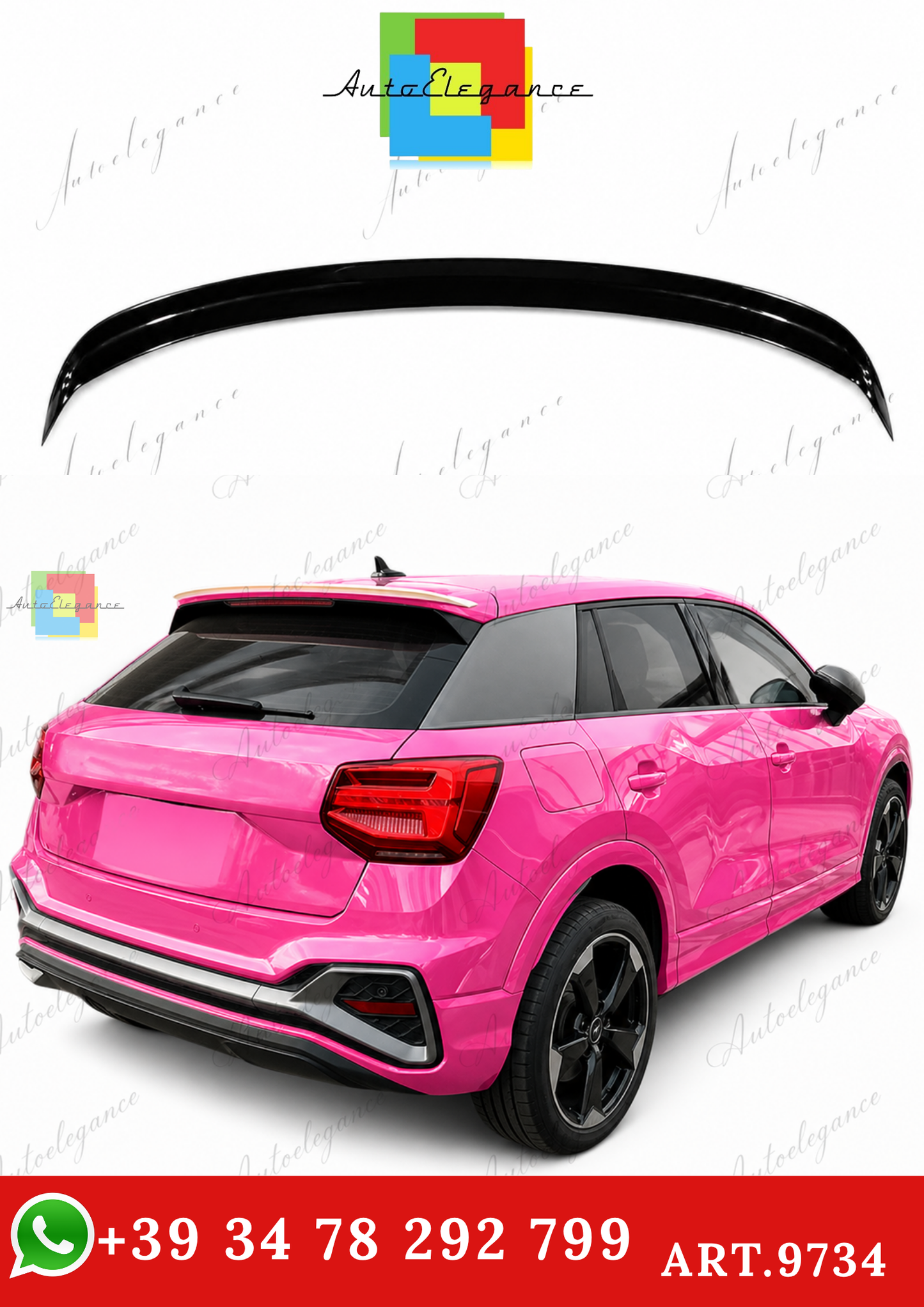 🔥ART.9734 SPOILER POSTERIORE PER TETTO AUDI Q2 NERO LUCIDO IN ABS / 16 - 20🔥