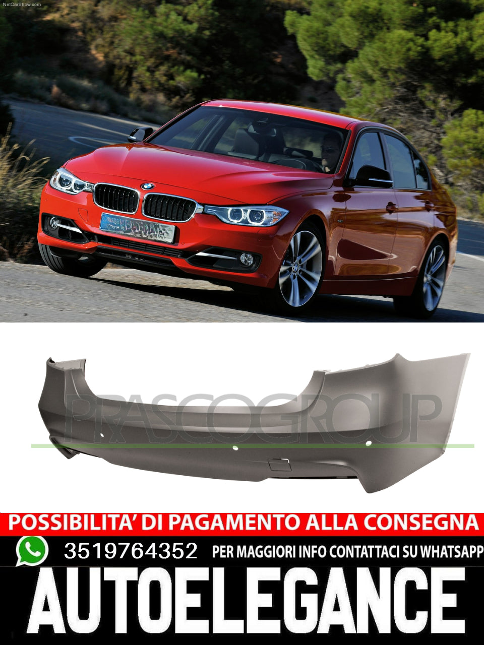 Paraurti post con fori pdc PRIMER  per BMW Serie 3 F30/F31 M-Tech dal 09/11