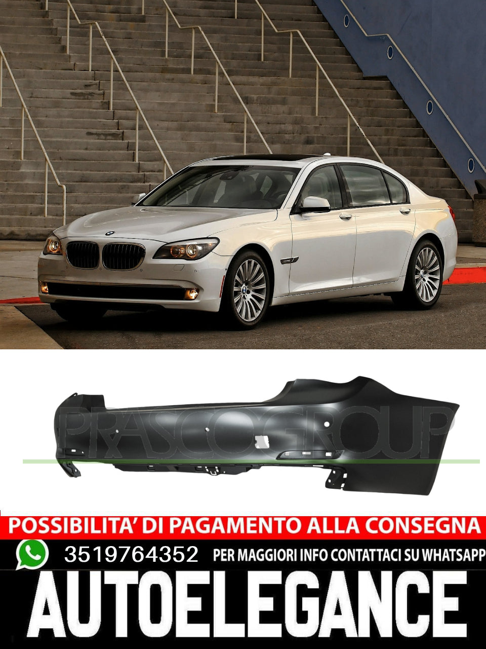 Prasco Rear Bumper WITH PRIMER for BMW 7 F01 F02 F03 F04 ActiveHybrid 760