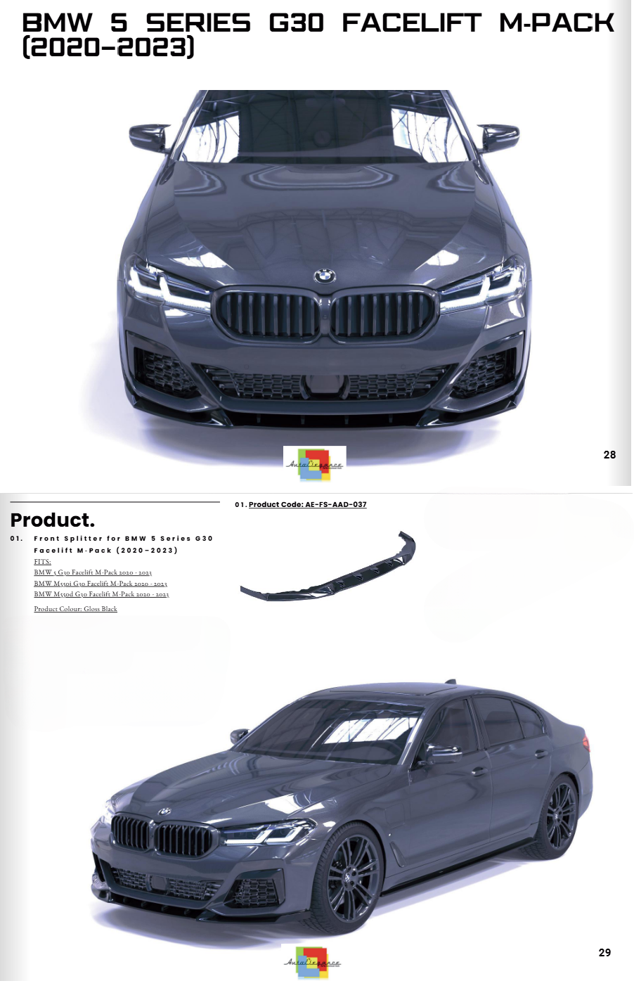 💕ART.2348  SPLITTER BMW 5 SERIES G30 FACELIFT M-PACK 2020-2023💕