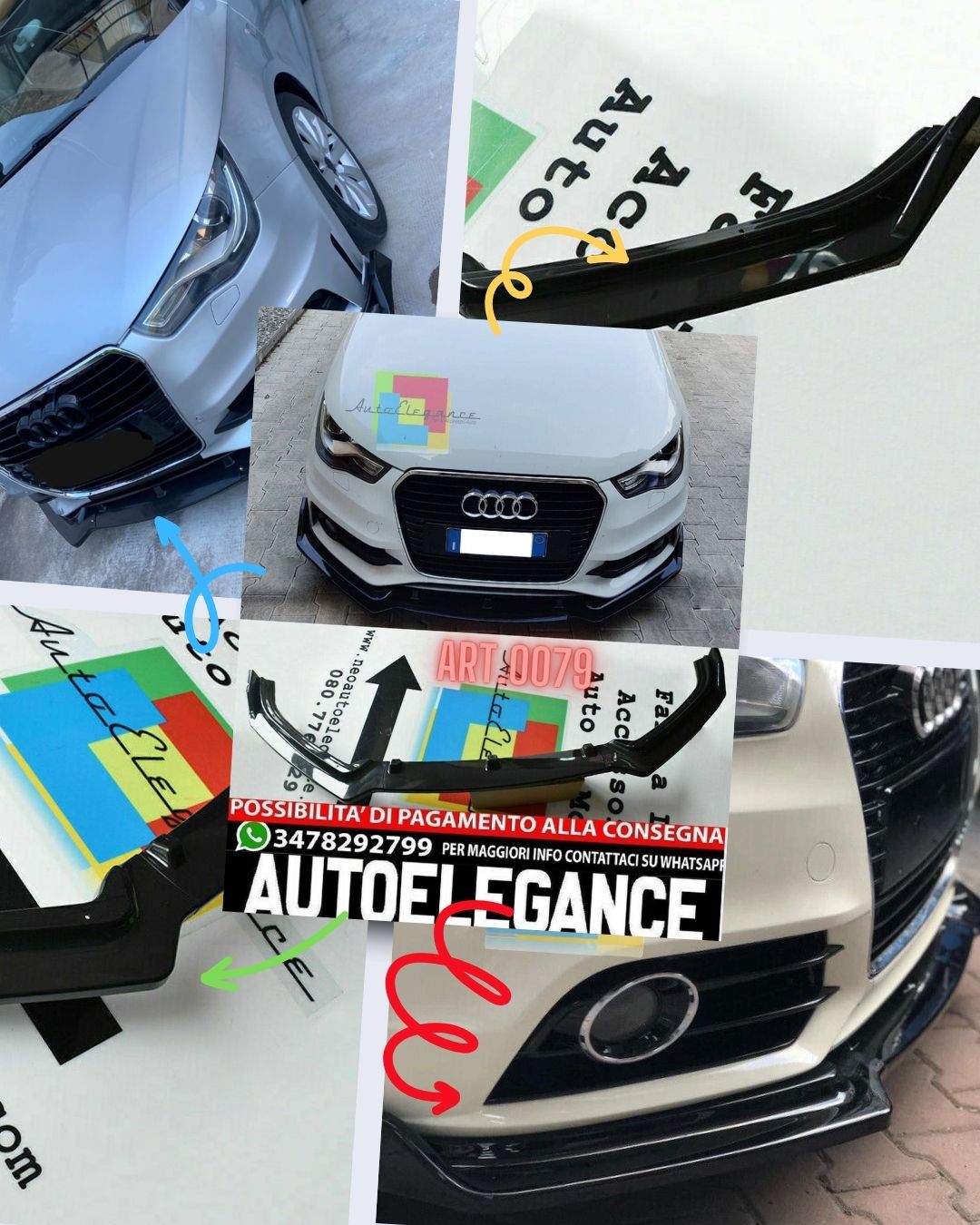 SPLITTER ADATTO PER AUDI A1 2010-2015 LOOK NERO LUCIDO DESIGN SPORTIVO