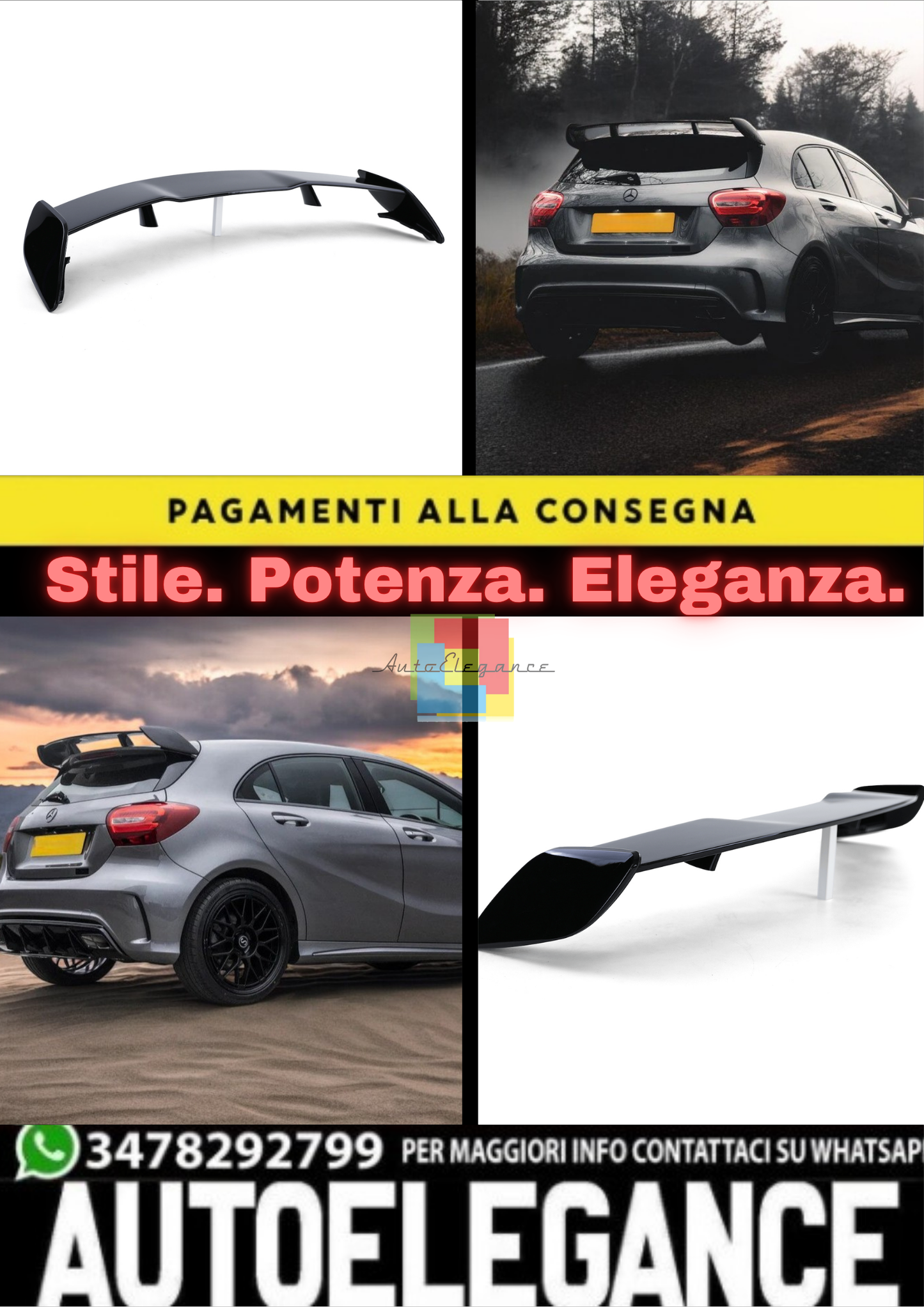 ✨Spoiler Alettone adatto per Mercedes A-Class W176 (2013–2018) in ABS Nero✨