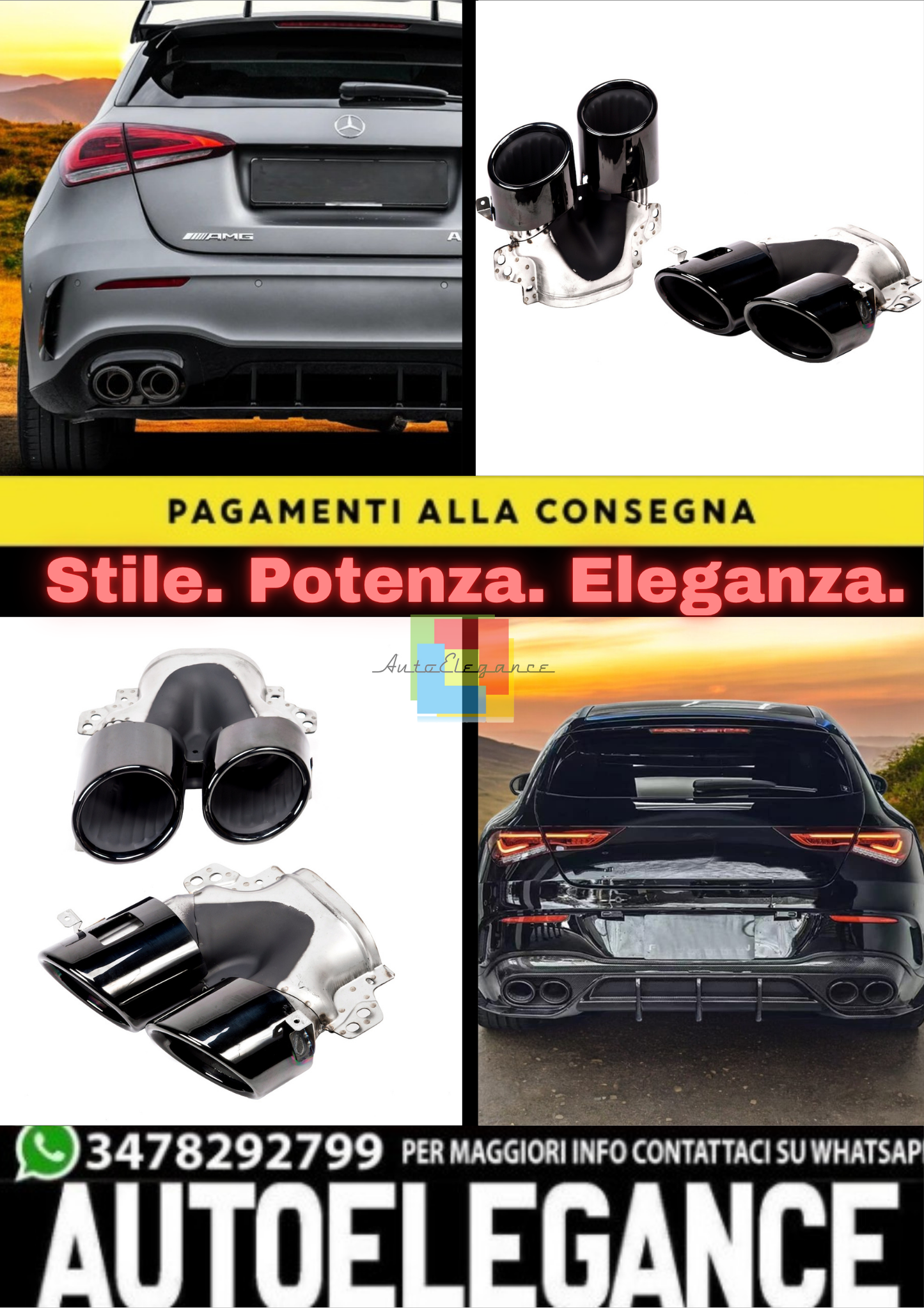 👌Terminali di Scarico Look A45 AMG Nero per Mercedes Classe A W177 CLA C118 GLA