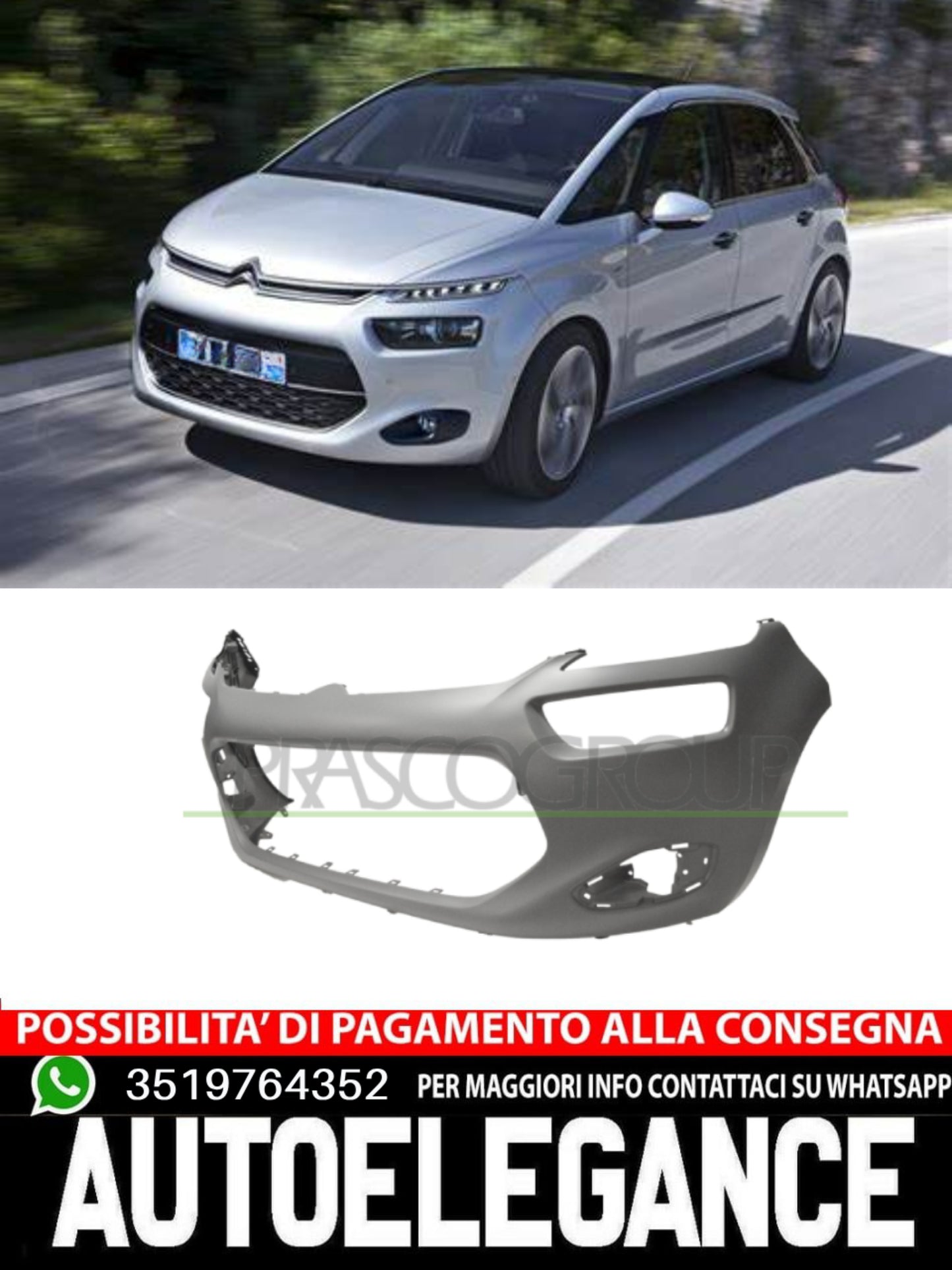 Paraurti Prasco Anteriore CON PRIMER TRACCE PDC con STAFFE Per Citroen C4 Ii #Jo