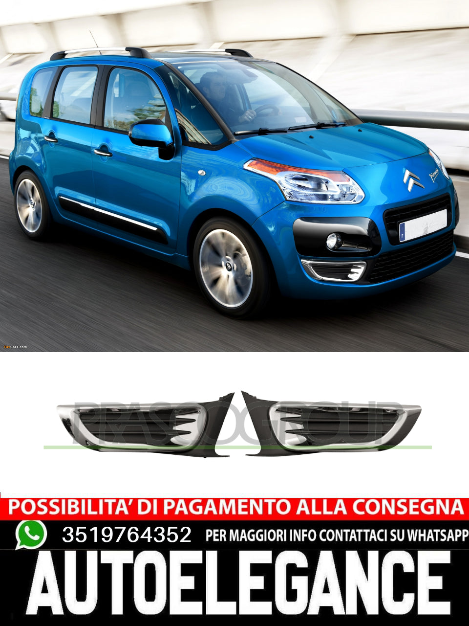 Griglia Paraurti Prasco Anteriore CROMATA/NERA Per Citroen C3 #El 742255