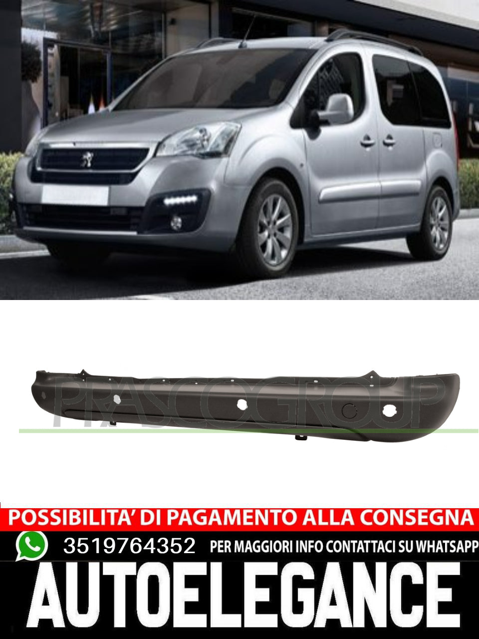 Prasco Rear Bumper WITH PRIMER For Citroen Berlingo Peugeot Partner7410GH 