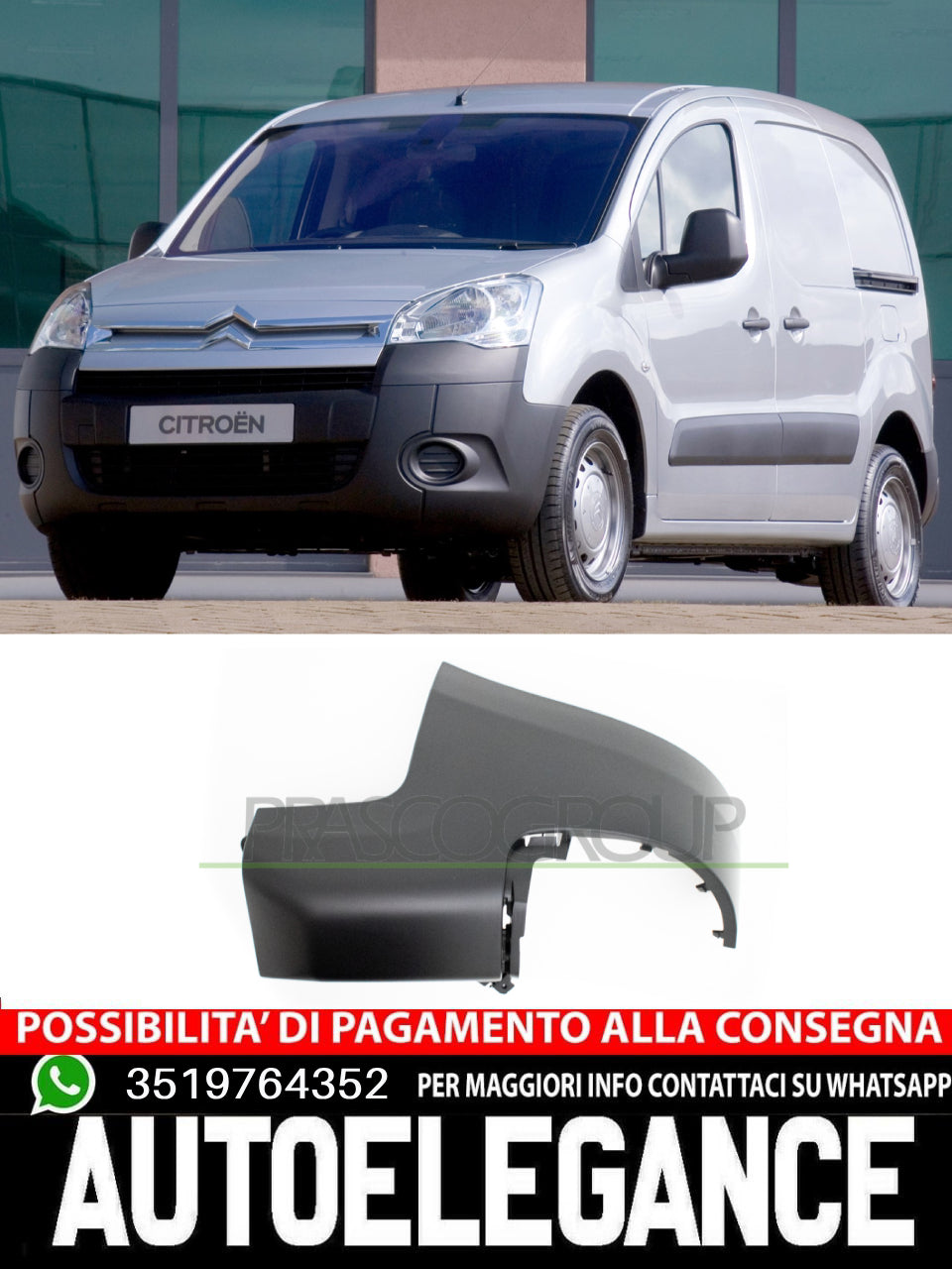 Prasco Rear Bumper Right Right BLACK/EMBOSSED for CITROEN BERLINGO 
