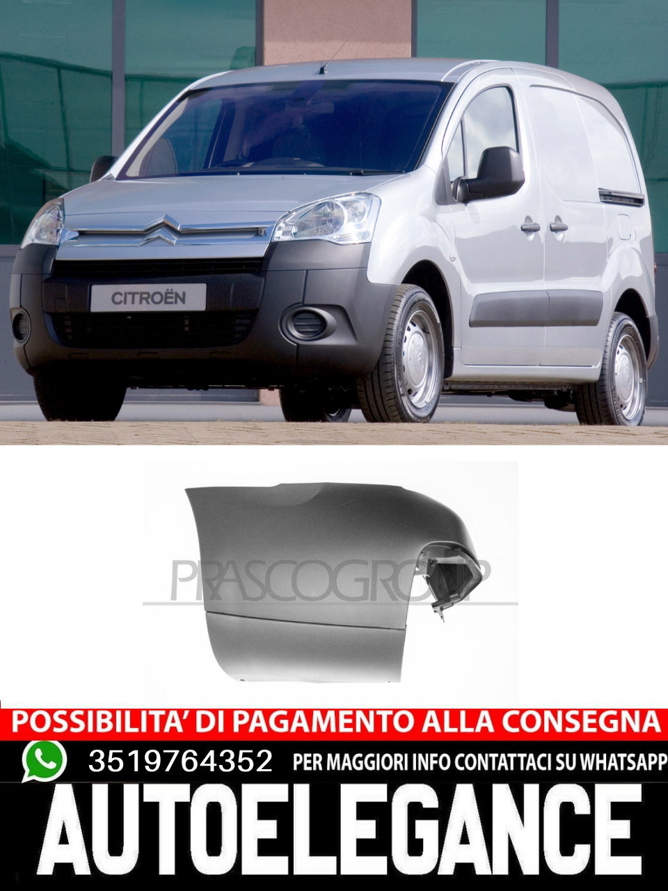 Prasco Rear Bumper BLACK Left Left for CITROEN BERLINGO 16800239XT 