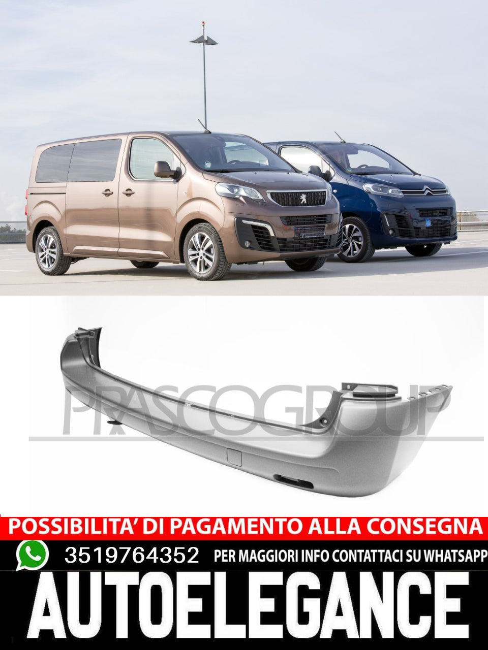 Paraurti Prasco Posteriore  CON PRIMER TAPPO COPRIGANCIO Per PEUGEOT - TRAVELLER