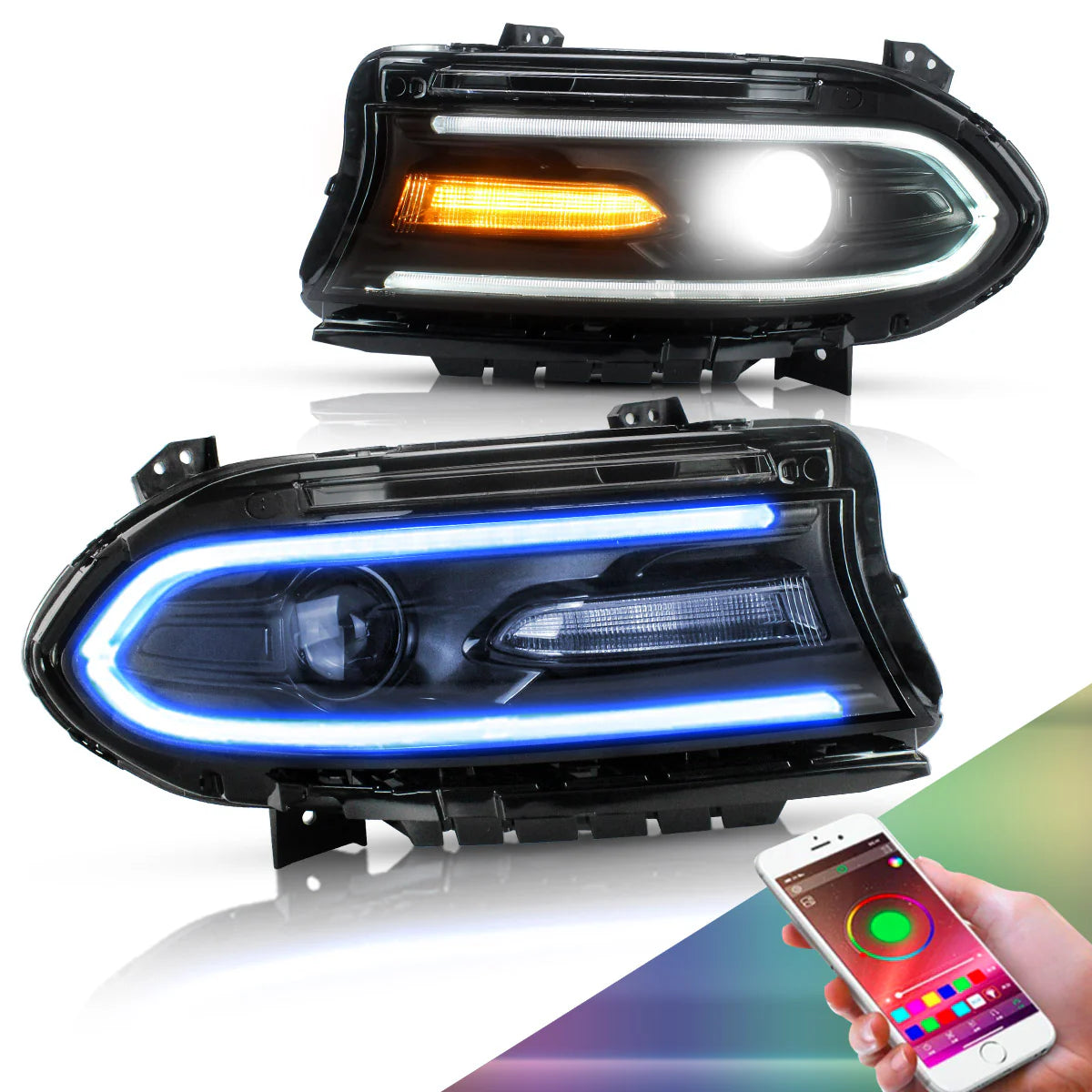 Fari per proiettore RGB per Dodge Charger 2015-UP (obiettivo a doppio raggio con sistema di cambio colore)