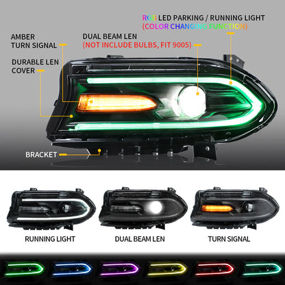 Fari per proiettore RGB per Dodge Charger 2015-UP (obiettivo a doppio raggio con sistema di cambio colore)