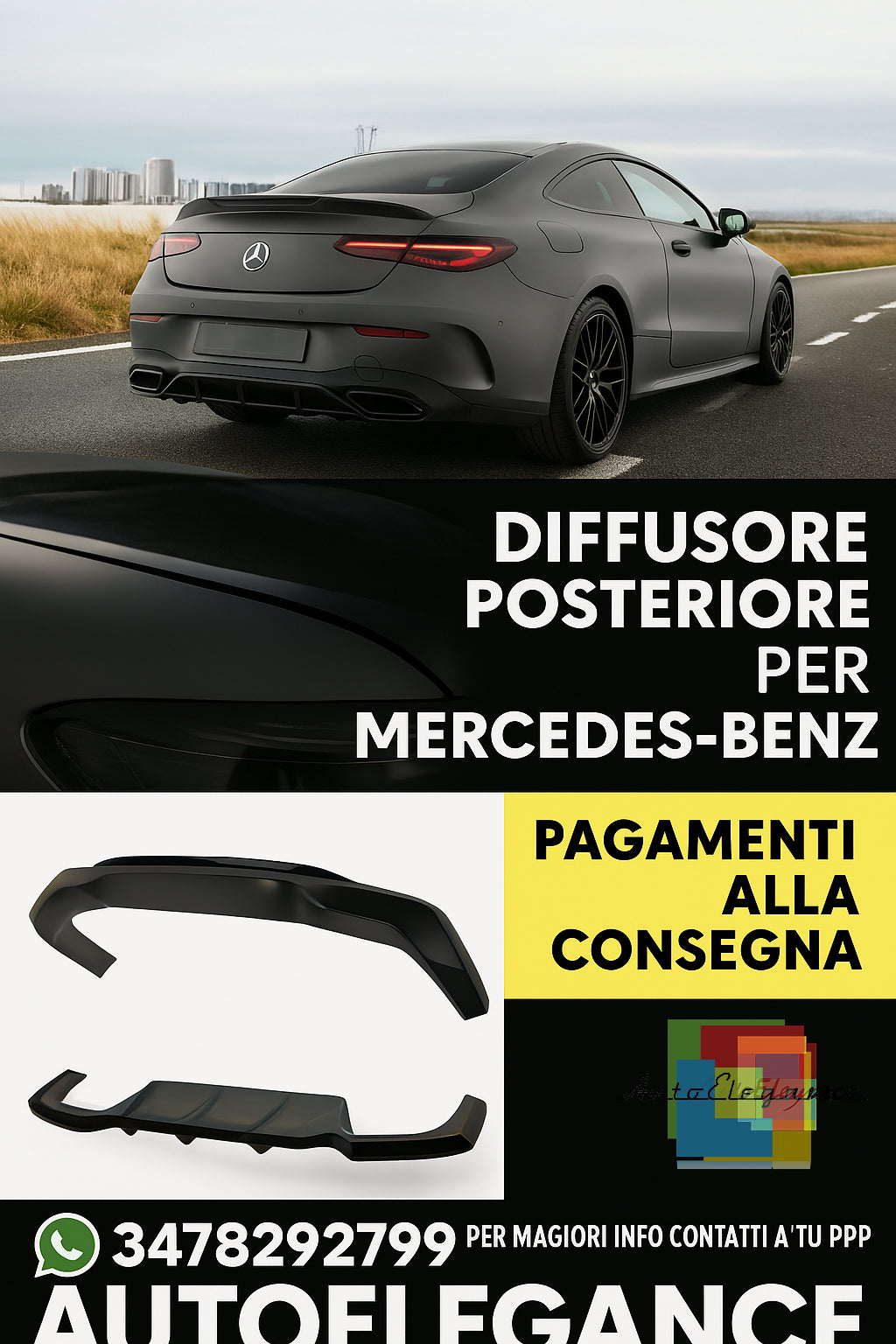 ⭐Splitter posteriore (con barre verticali) Mercedes-Benz CLE AMG-Line C236⭐