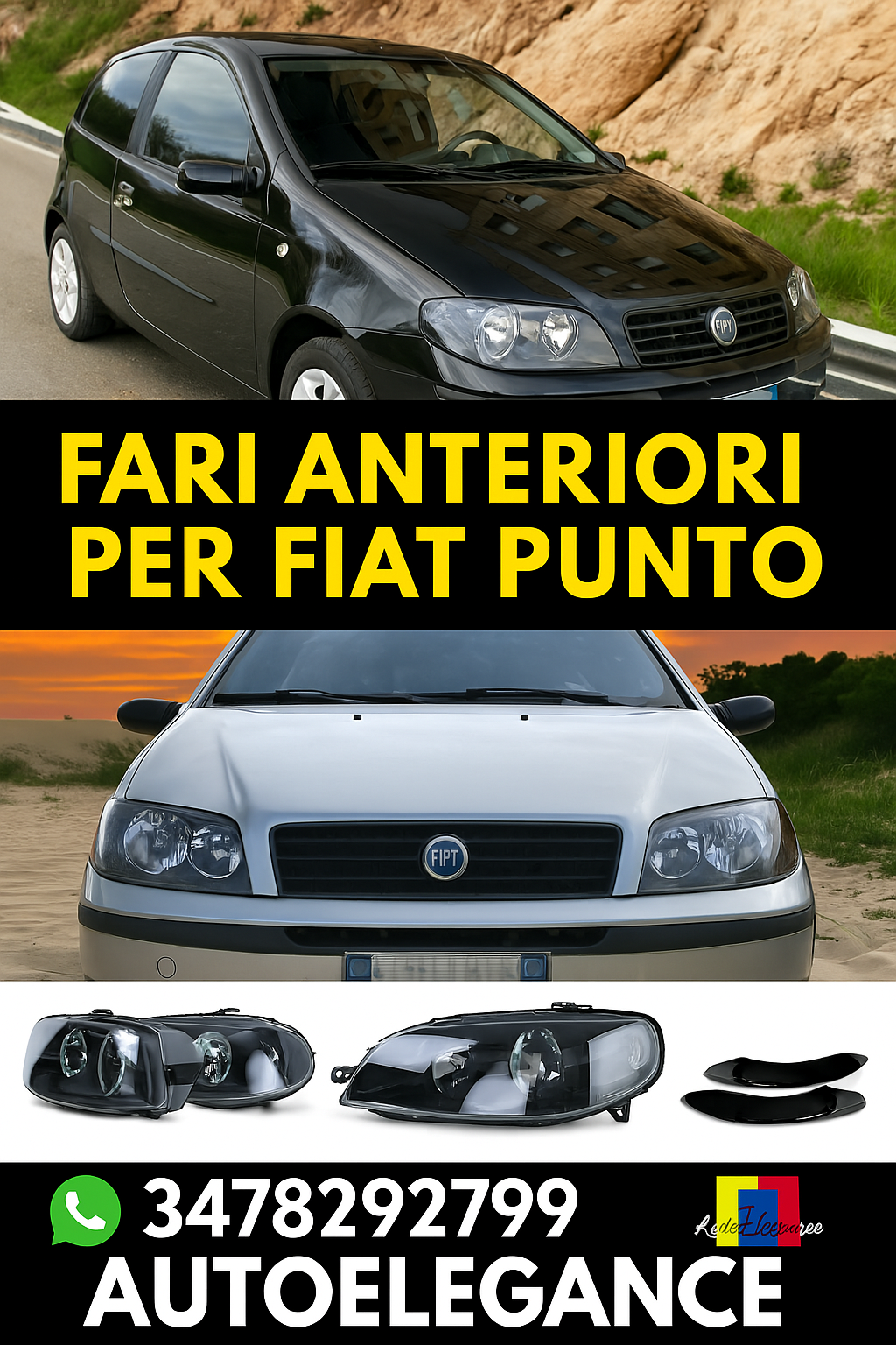 ⭐🔥1838 FARI ANTERIORI ADATO PER FIAT PUNTO 2003-2005 NERI🔥⭐