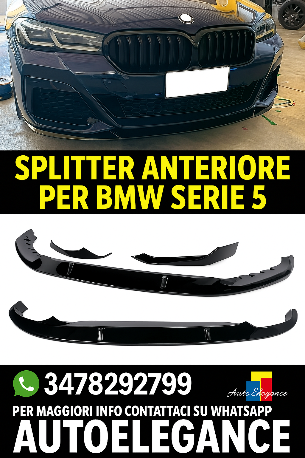 ⭐SPLITTER NERO ADATTO PER BMW Serie 5 G30 G31 LCI Pacchetto M spoiler spada⭐