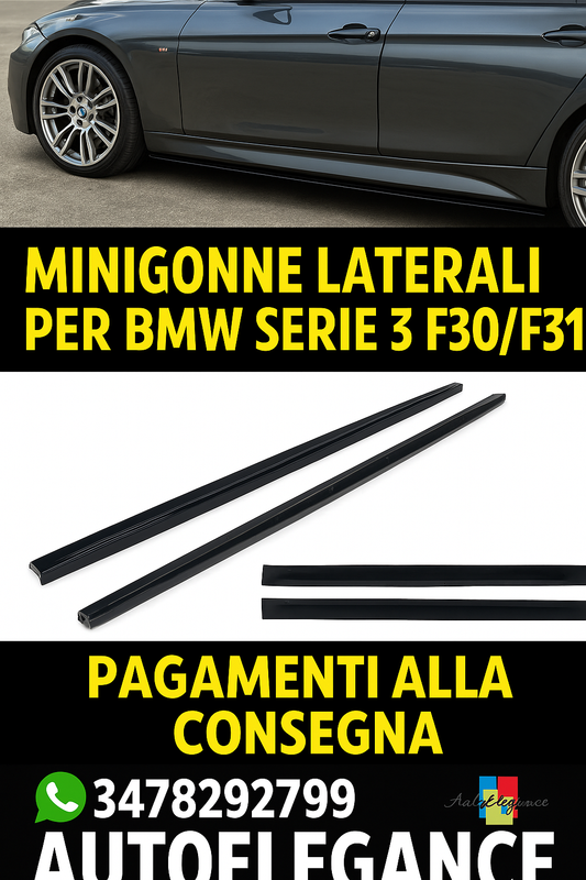 ⭐Minigonne laterali Adatto per BMW Serie 3 F30 F31 NERO LUCIDO⭐