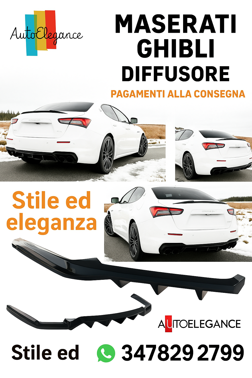 ⭐Splitter posteriore (con barre verticali) Maserati Ghibli Modena Mk3 Facelift⭐