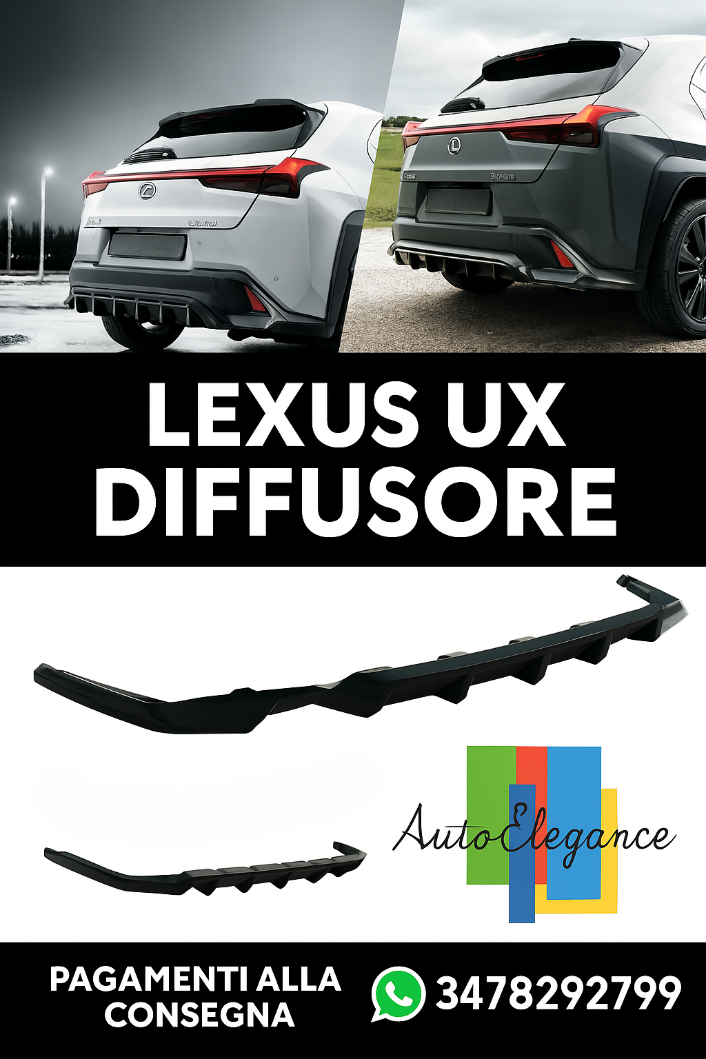 ⭐Splitter posteriore (con barre verticali) Adatto Per Lexus UX F-Sport Mk1⭐