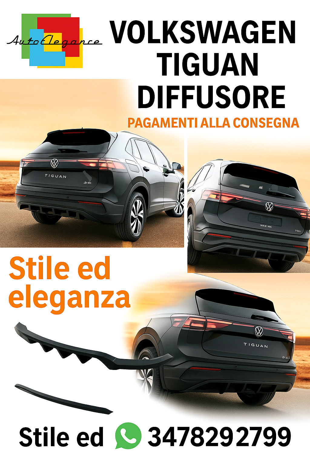 🔥Splitter posteriore (con barre verticali)Adatto Per Volkswagen Tiguan Mk3🔥