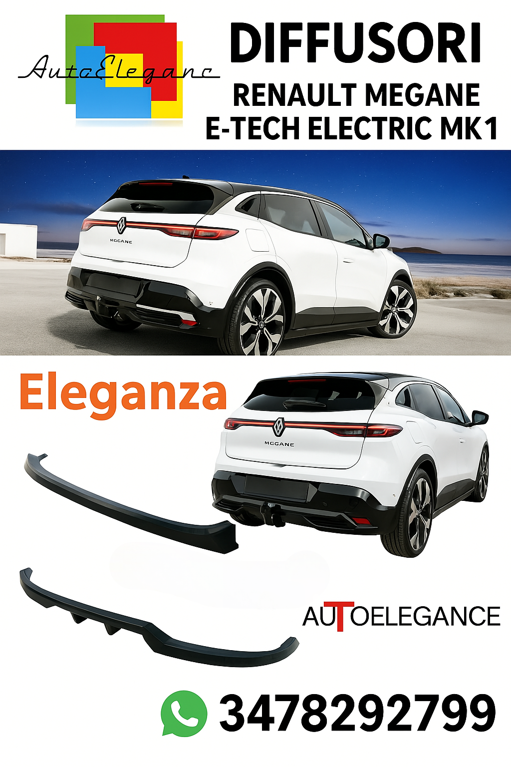 ⭐DIFFUSORE Adatto Per Renault Megane E-Tech Electric Mk1⭐