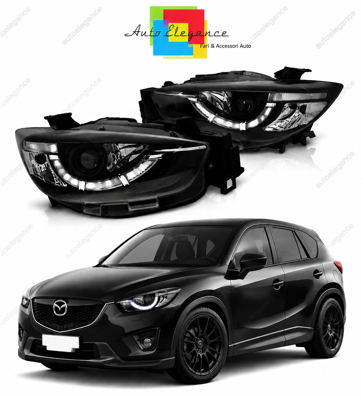 💕 Fari Anteriori Adatto per Mazda CX-5 11-15 LED DRL Neri True DRL 💕