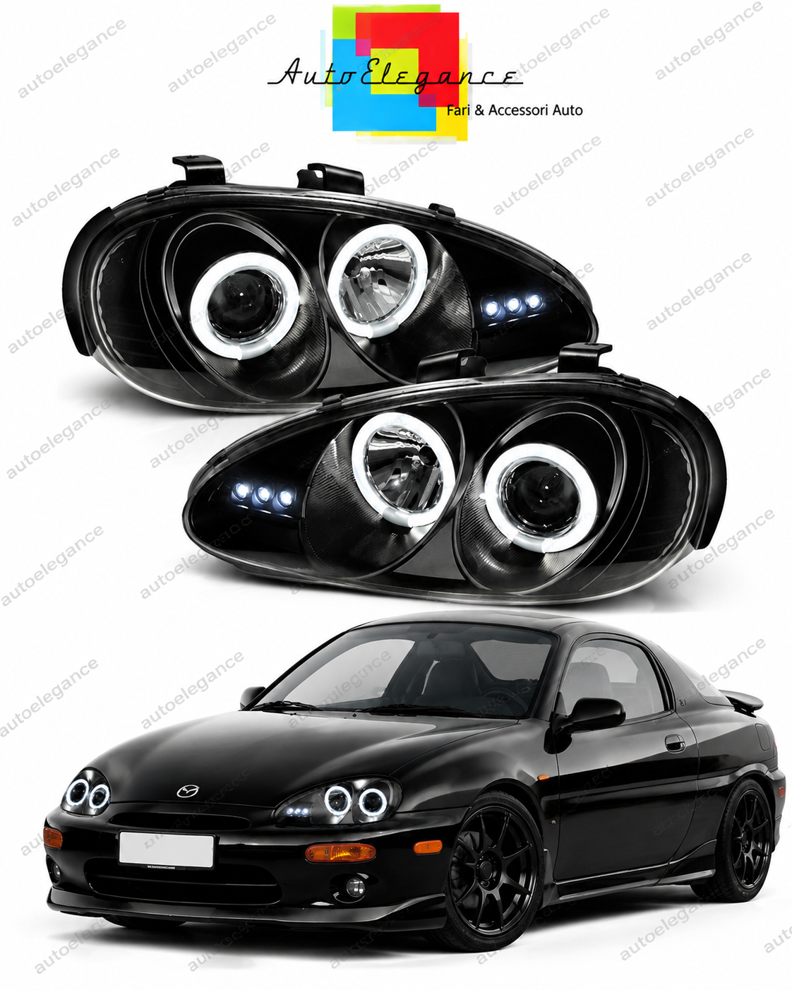💕 Fari Anteriori Adatto per Mazda MX-3 91-98 Angel Eyes Neri 💕