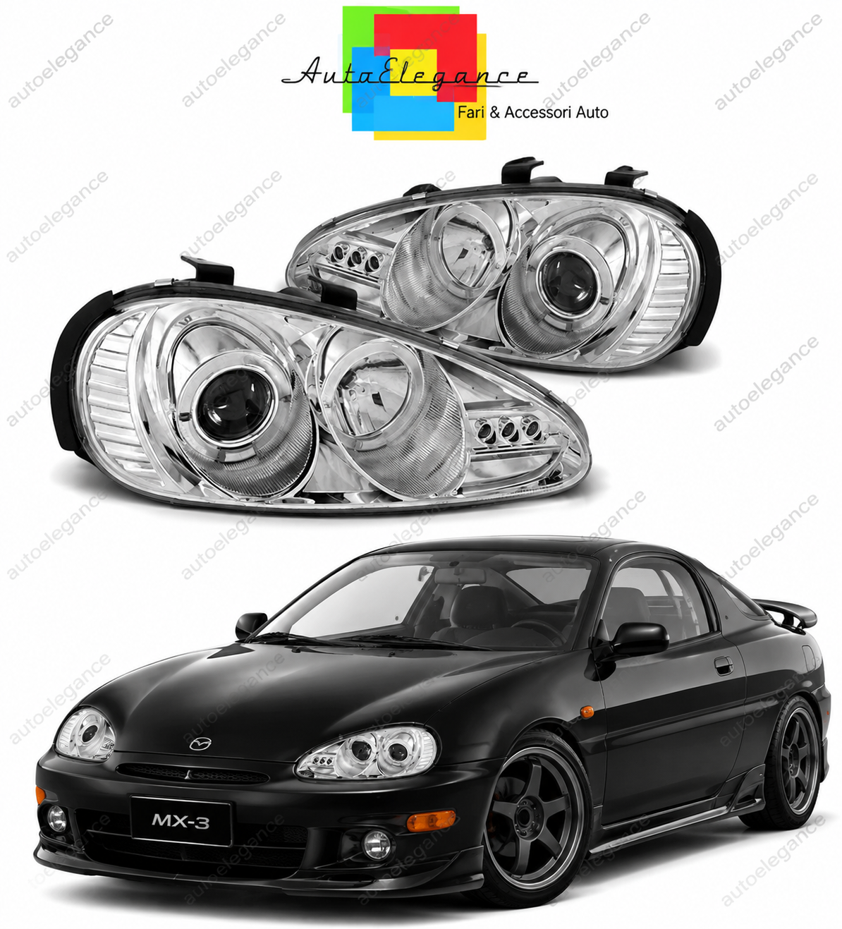 💕 Fari Anteriori Adatto per Mazda MX-3 91-98 Angel Eyes Cromati 💕