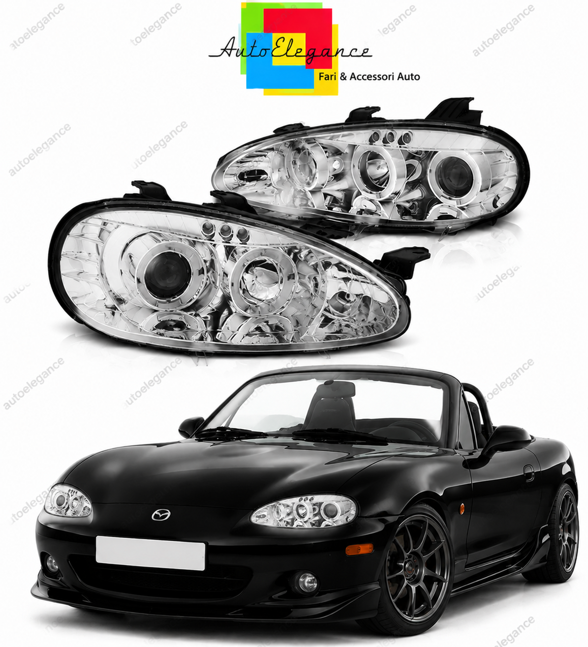 💕 Fari Anteriori Adatto per Mazda MX-5 01-05 Angel Eyes Cromati 💕