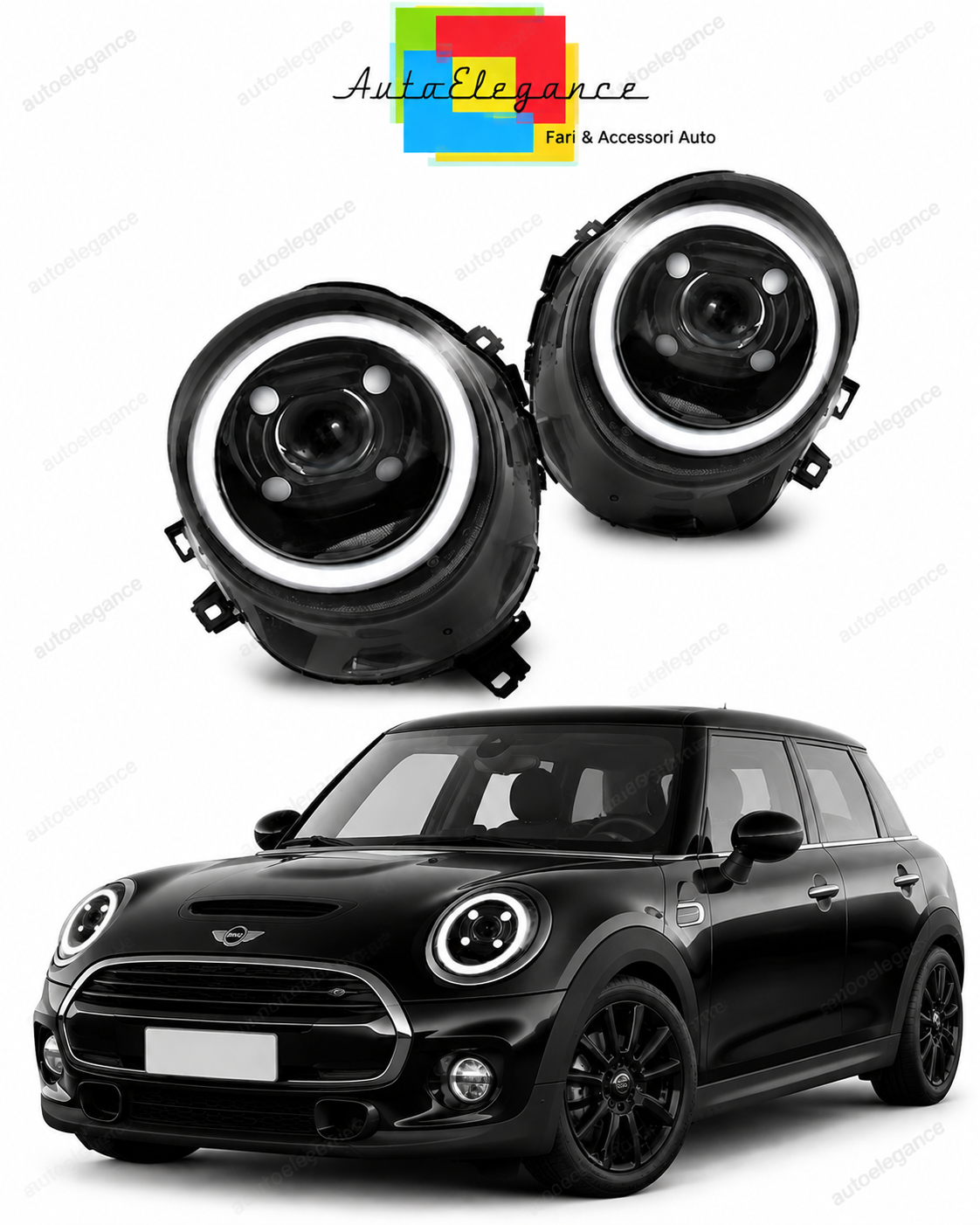 💕 Fari Anteriori Adatto per Mini Cooper F55 F56 F57 14-17 LED Tube Neri 💕