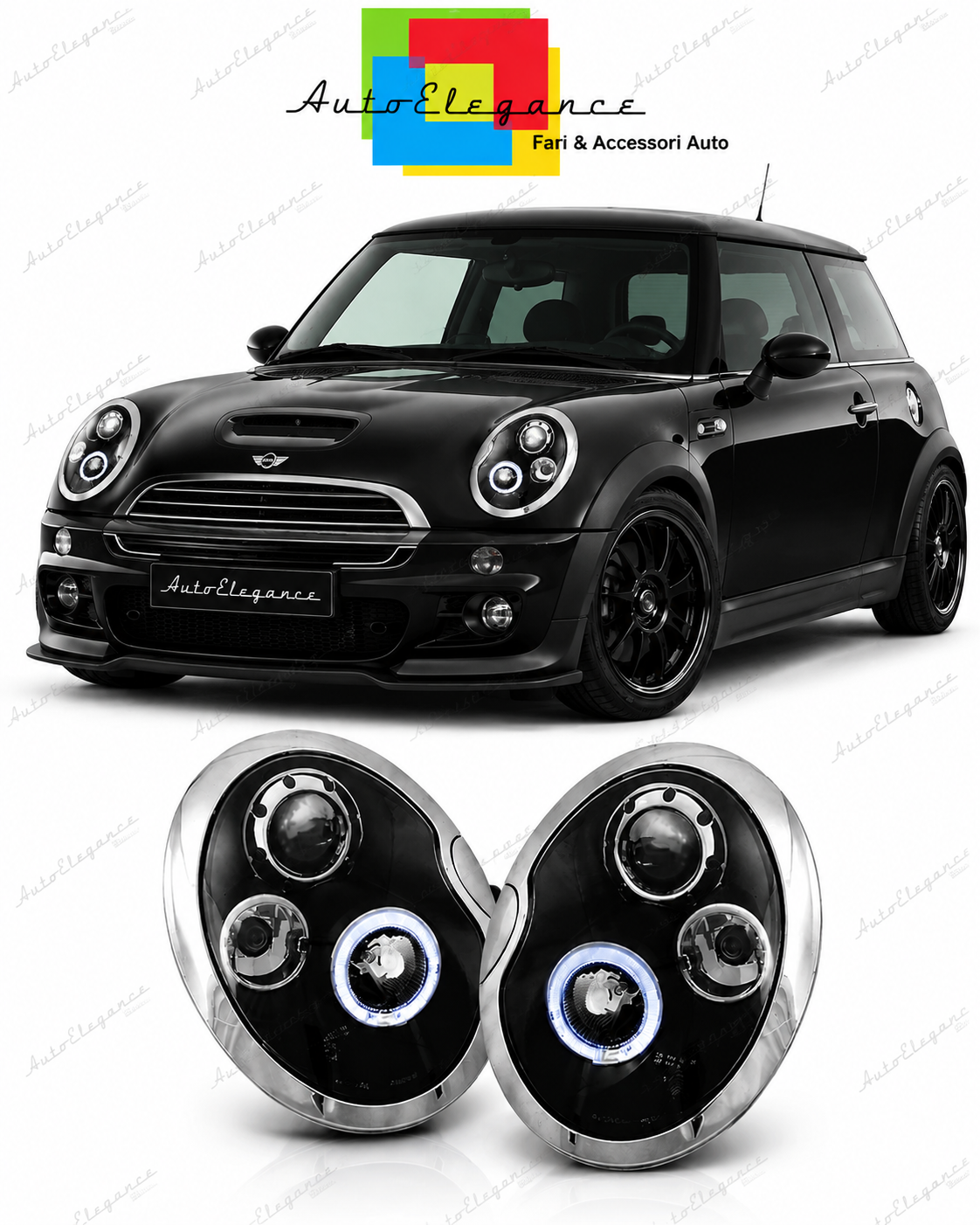 💕 Fari Anteriori Adatto per Mini Cooper 01-04 Angel Eyes Neri 💕