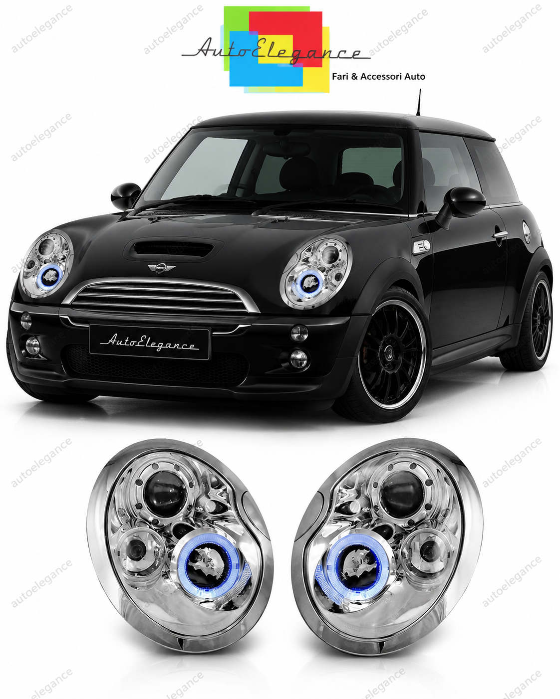 💕 Fari Anteriori Adatto per Mini Cooper 01-04 Angel Eyes Cromati 💕