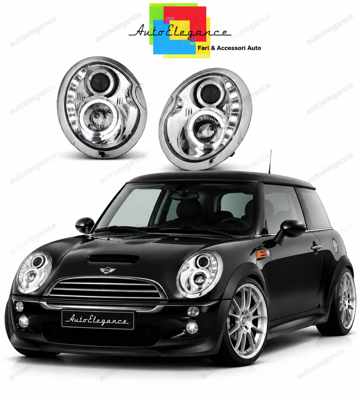 💕 Fari Anteriori Adatto per Mini Cooper 05-06 LED Daylight Cromati 💕