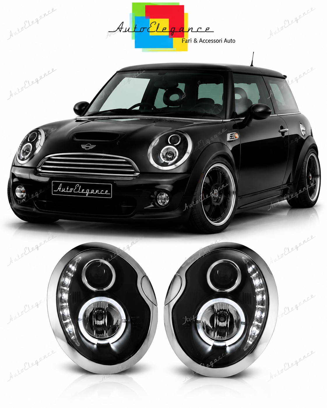 💕 Fari Anteriori Adatto per Mini Cooper 05-06 LED Daylight Neri 💕