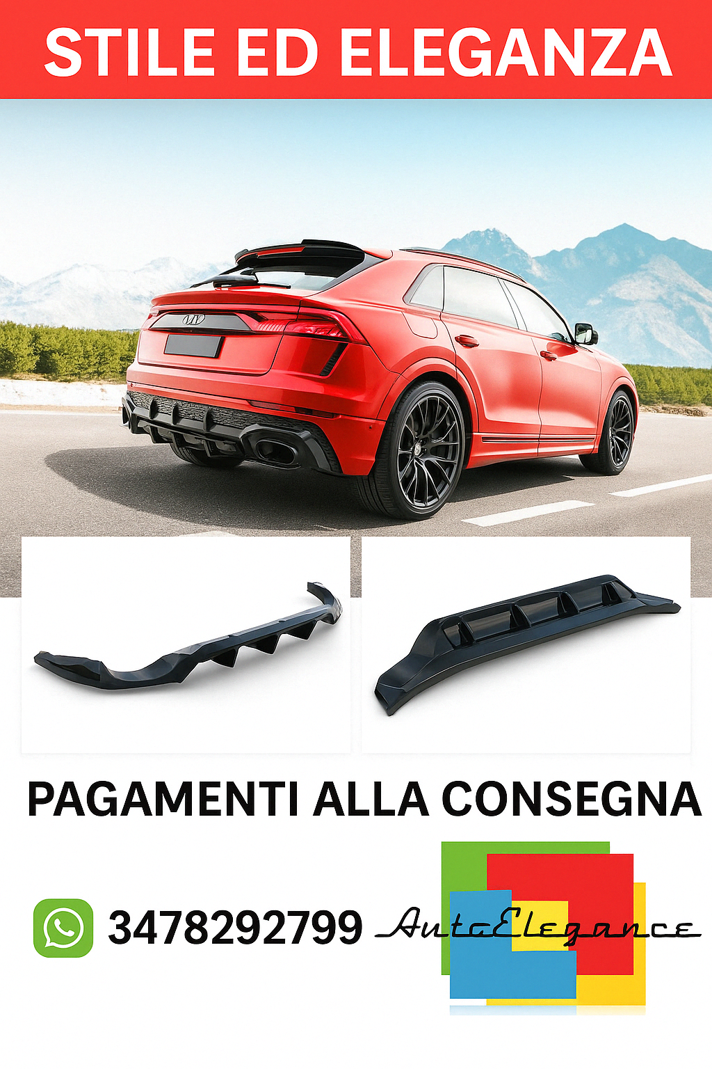 ⭐DIFFUSORE (con barre verticali) ADATTO PER Audi RSQ8 Mk1 Facelift⭐