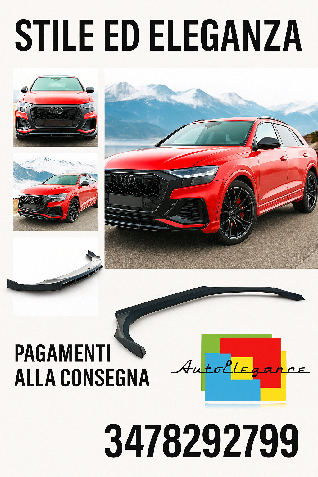 ⭐Splitter anteriore Adatto Per Audi RSQ8 Mk1 Facelift⭐