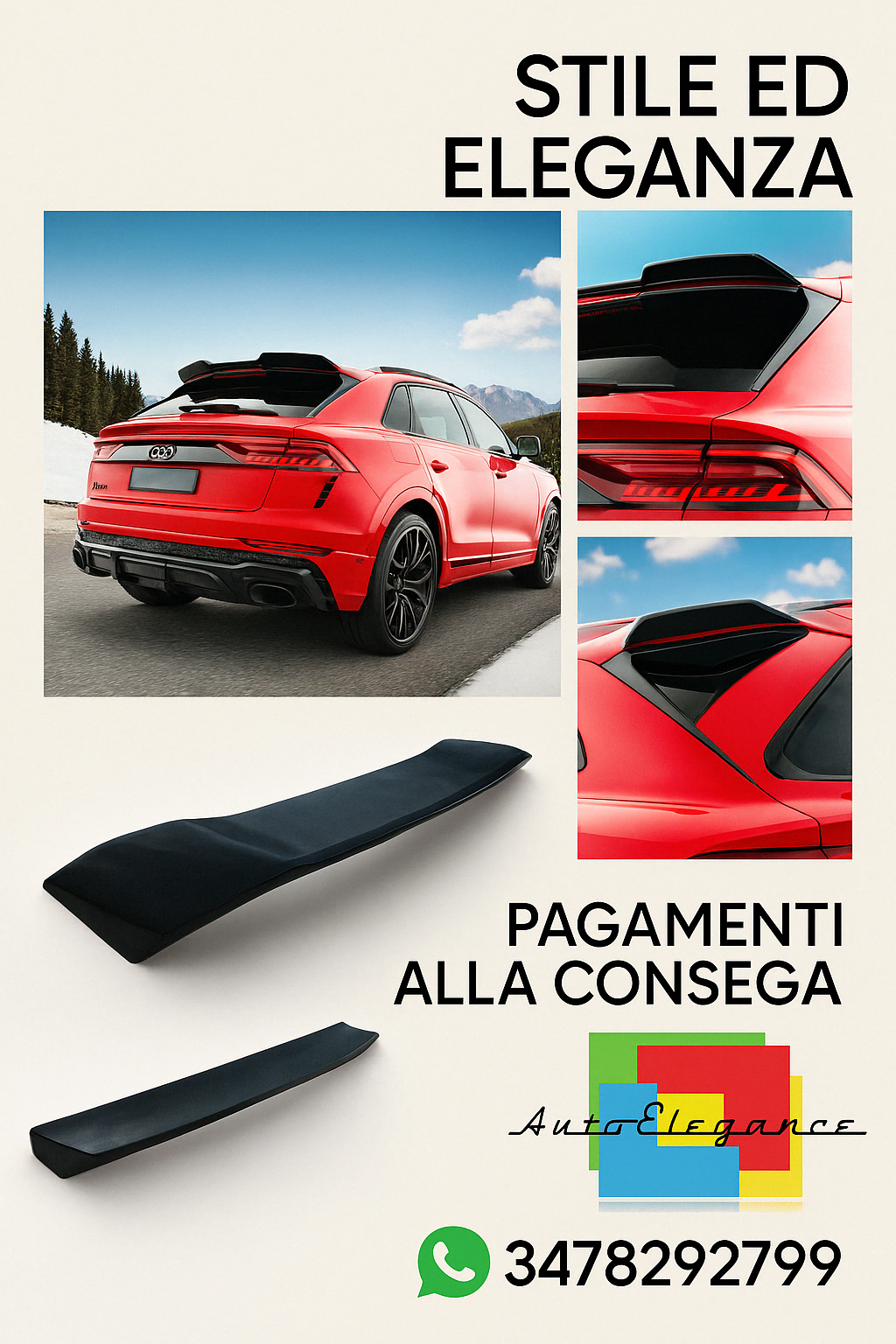 ⭐Tappo spoiler superiore 3D Adatto Per Audi RSQ8 Mk1 Facelift⭐