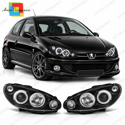 💕 Fari Anteriori Adatti per Peugeot 206 02+ Angel Eyes CCFL Neri 💕
