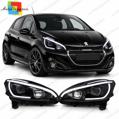 💕 Fari Anteriori Adatti per Peugeot 208 12-15 LED DRL Tube Light Neri 💕