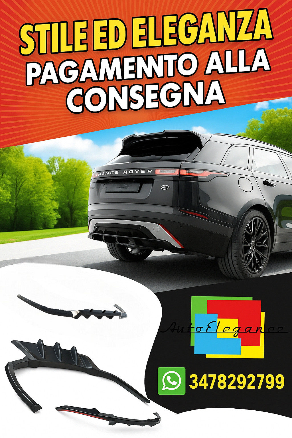 🔥Splitter Adatto Per con barre verticali V.2  Range Rover Velar R-Dynamic Mk1🔥