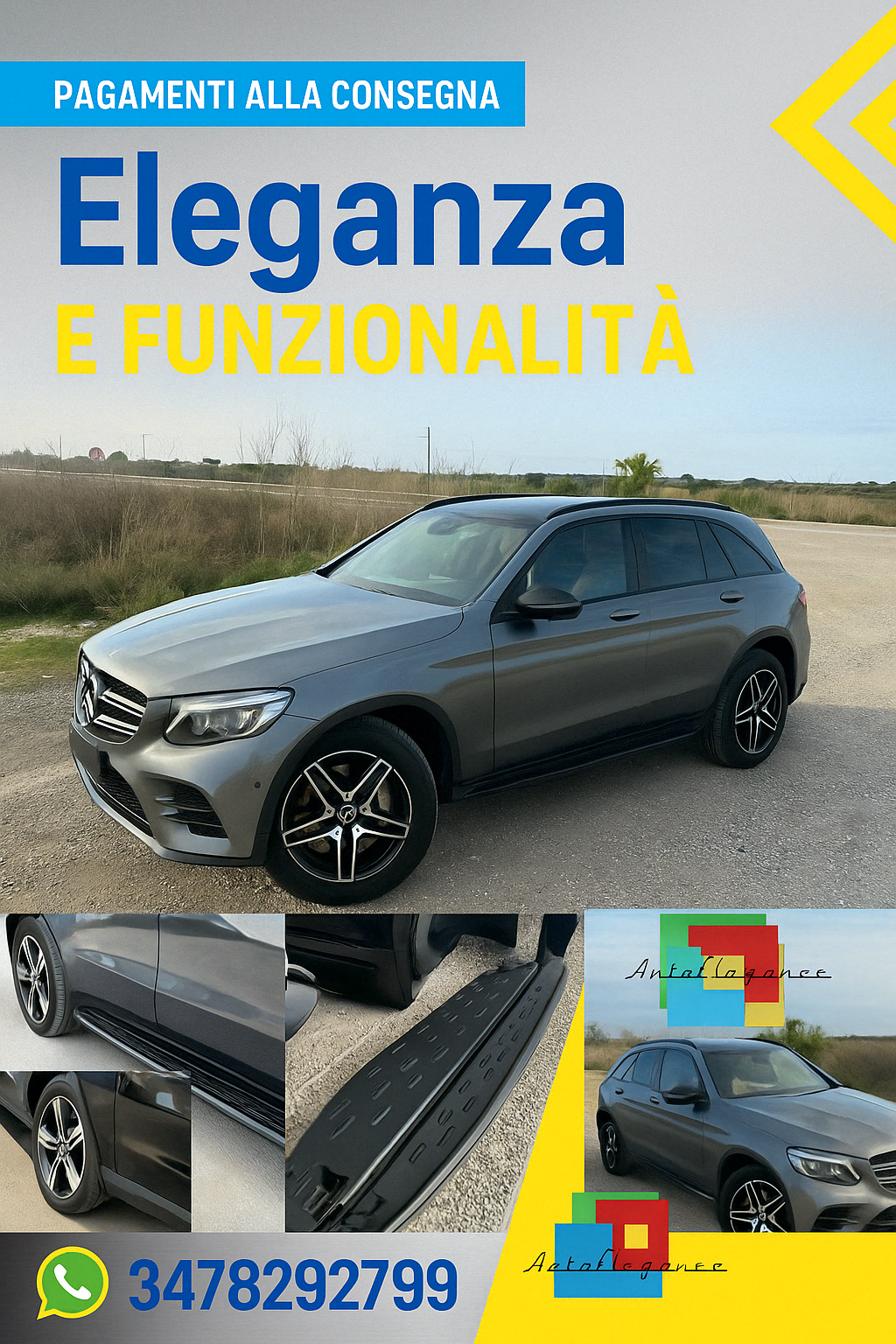 0225🔥PEDANE LATERALI ADATTE PER MERCEDES GLC C253 X253 NERO look AMG black🔥