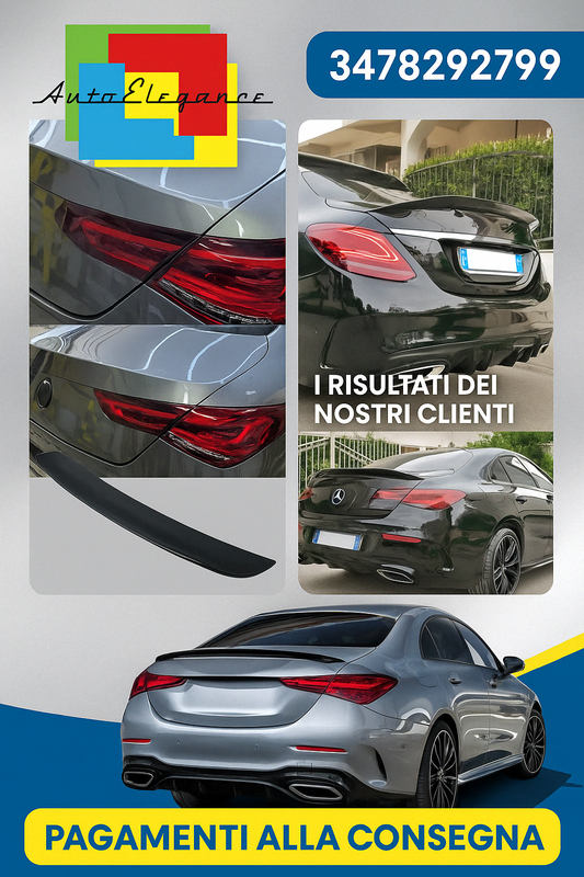0428⭐MERCEDES CLA COUPE W118 SPOILER POSTERIORE COFANO ABS LOOK AMG NERO LUCIDO⭐