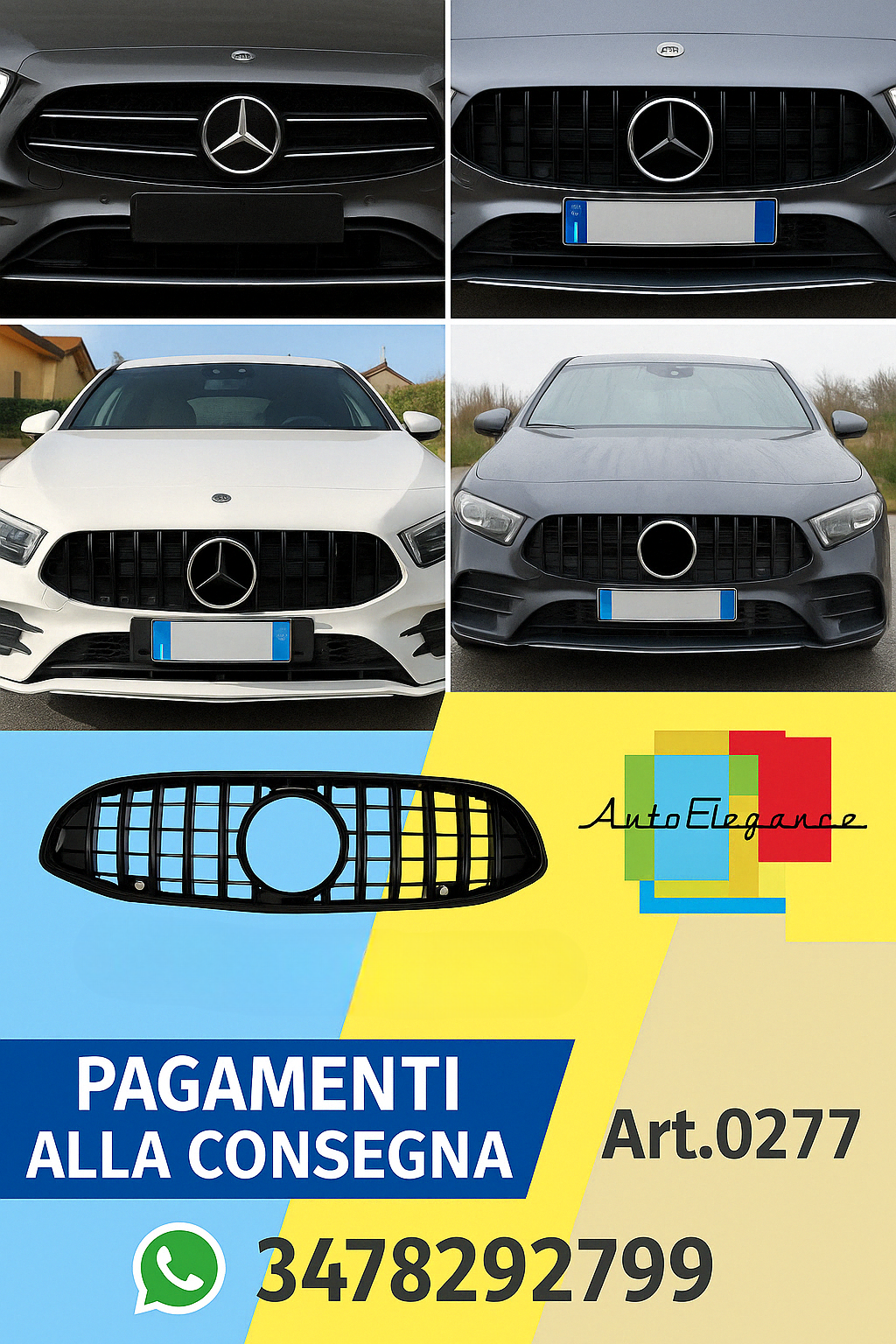 🔥0277 MERCEDES CLA W118 X118 2019+ GRIGLIA ANTERIORE AMG PROFILI NERI🔥
